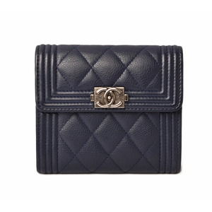 CHANEL Boy Chanel 3-FWallet Matelasse Blue